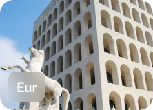 Square Colosseum (Palazzo della Civiltà Italiana) in the EUR district of Rome, showcasing its iconic arches and modernist architecture
