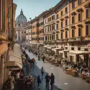 View of Prati district in Rome with elegant buildings and St. Peter's Basilica in the background